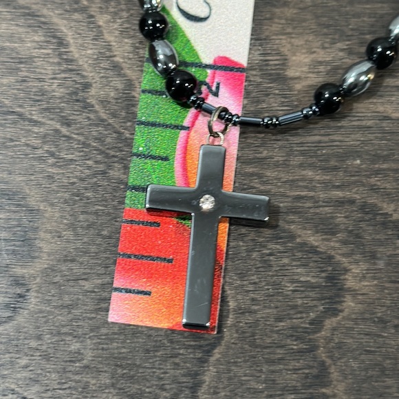 Hematite Slovakian Crystal Cross Pendant Necklace - Picture 8 of 9